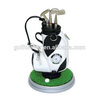 golf pen holder with watch for desktop gift